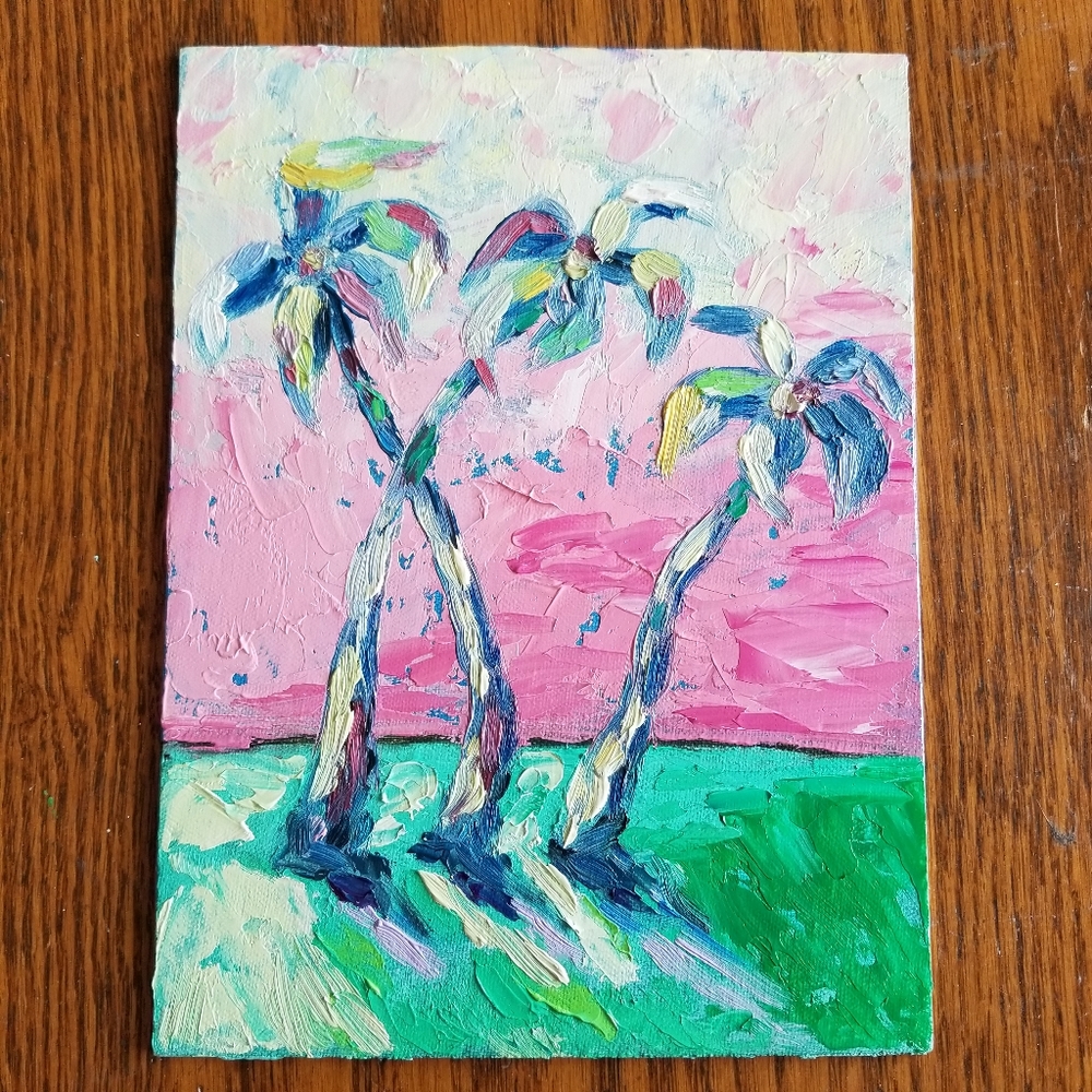 Abstract oil Painting Palms, Sunset
